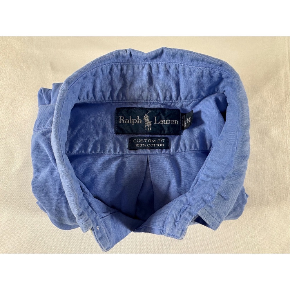Ralph Lauren Mens Blue Custom Fit Oxford Button Down Shirt Size M Long Sleeve